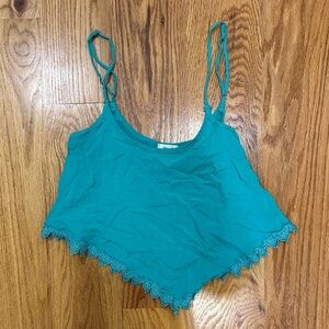 Tobi Cropped Teal Camisole with Lace Trim